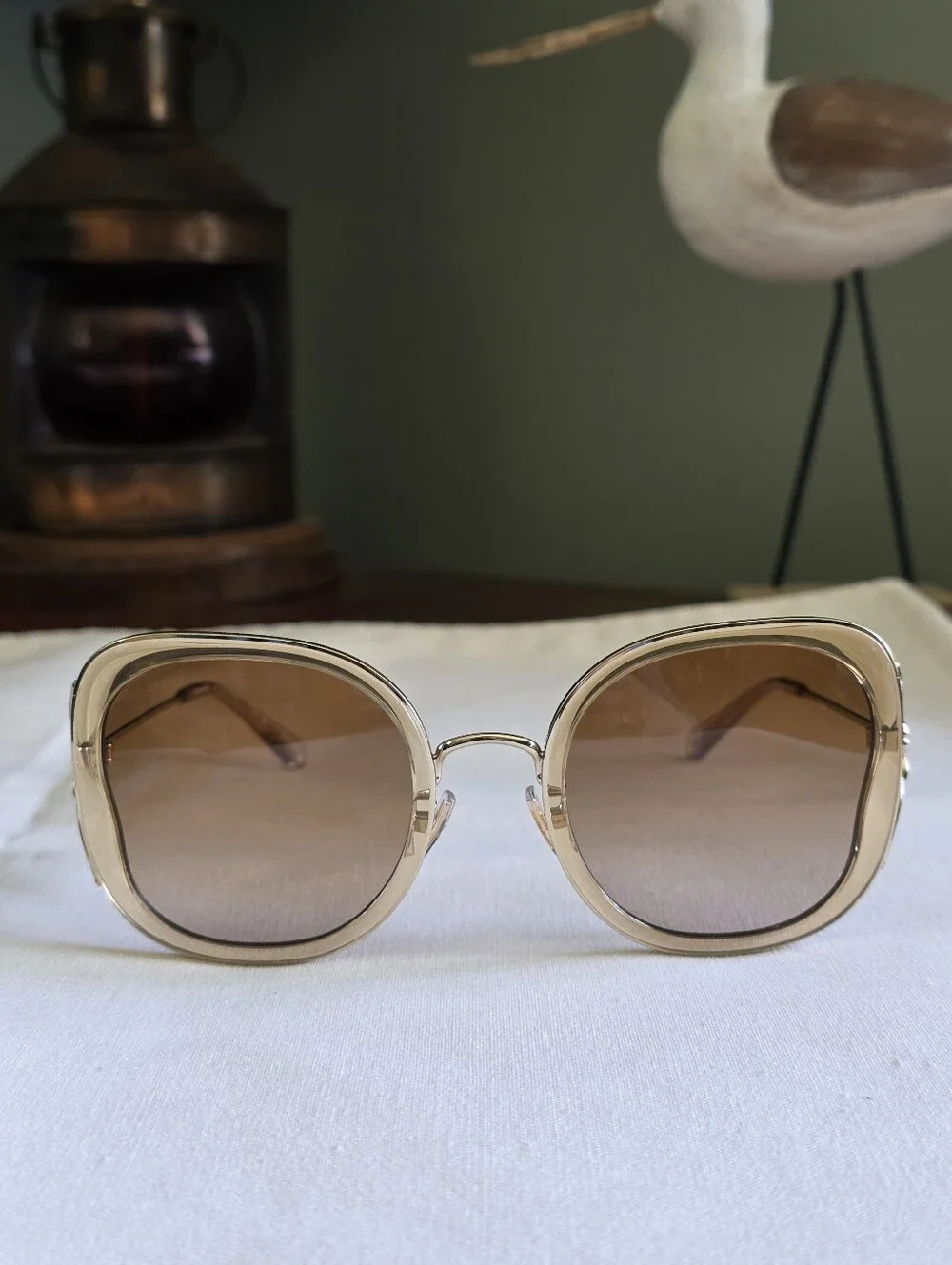 Coach CK483 Tea Rose Butterfly Oversized Square Sunglasses Clear Fawn NWOT